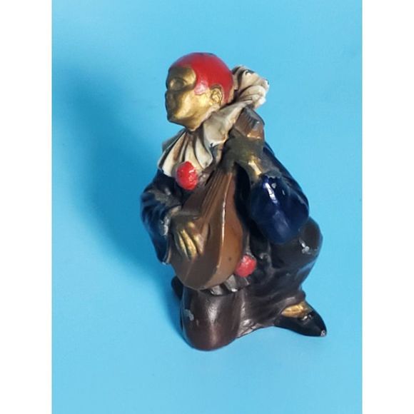 ANTIQUE Bronze Sculpture Cold Painted 3" Musician Singer French Mandolin - Picture 3 of 10